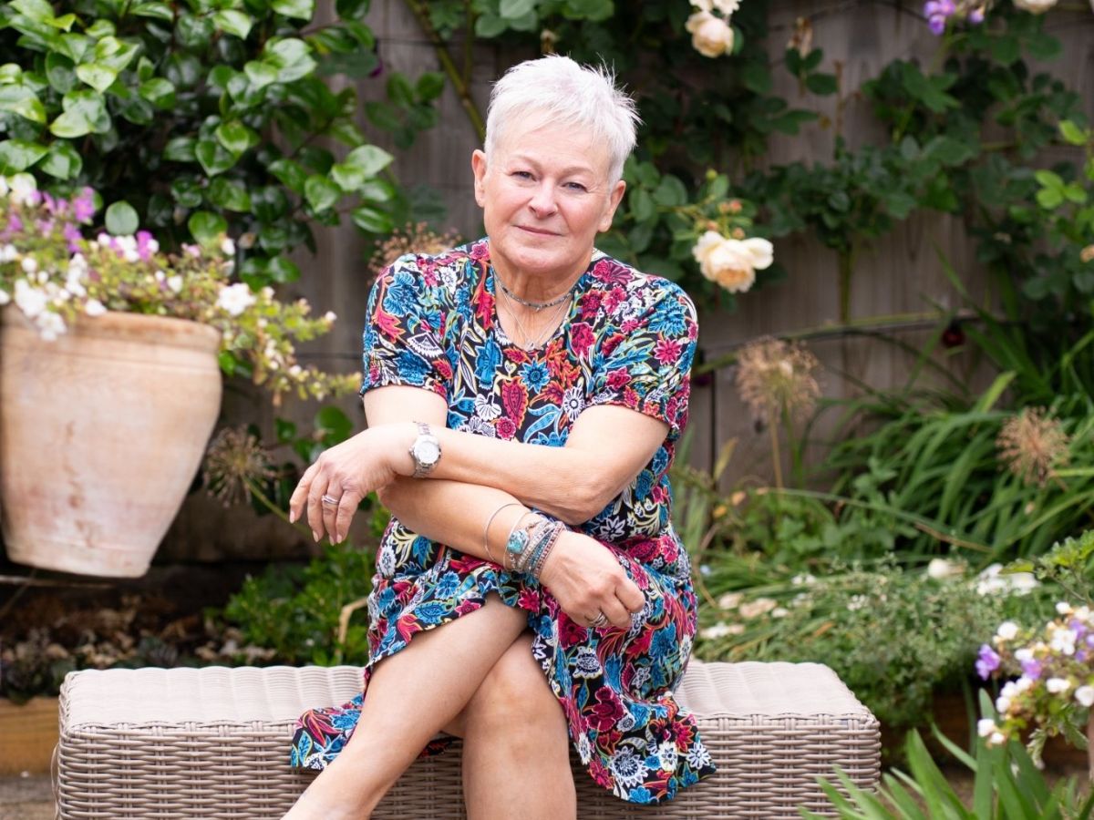 Jules Whale sat in the garden