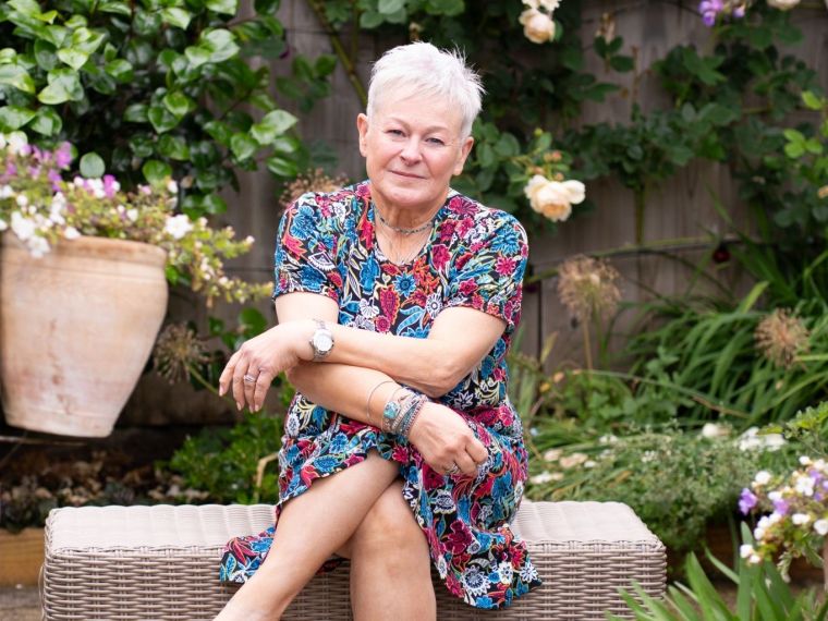 Jules Whale sat in the garden